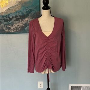 Women's Cozy Knit Ruched Front 2-for-1 top by AnyBody Mauve Small
